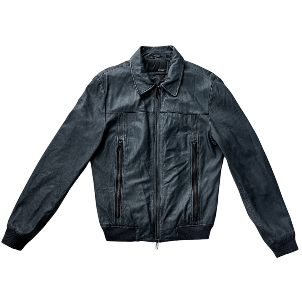 7 Diamonds 100% Leather Bomber Jacket Slate Blue Men’s M